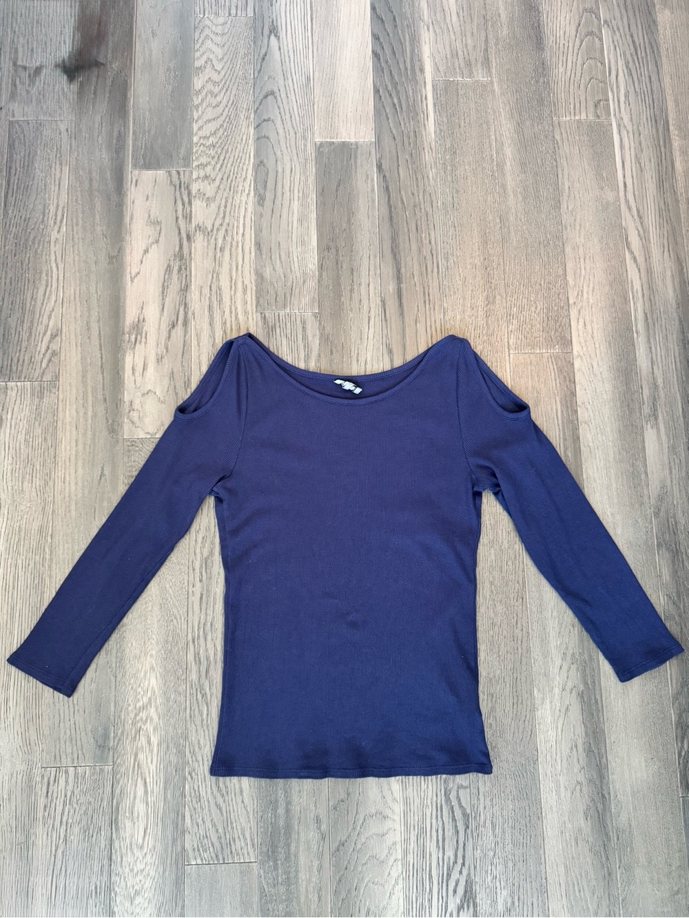 Anthropologie Navy Cold-Shoulder Long Sleeve Top
